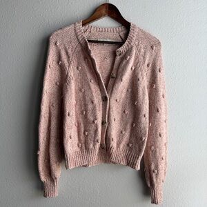 LOFT Dusty Rose Pink Pink Cream Knit Button Front Textured Cardigan Sweater